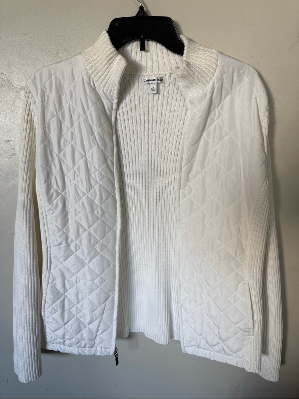 croft & barrow White Quilted Zip-Front Sweater Cardigan